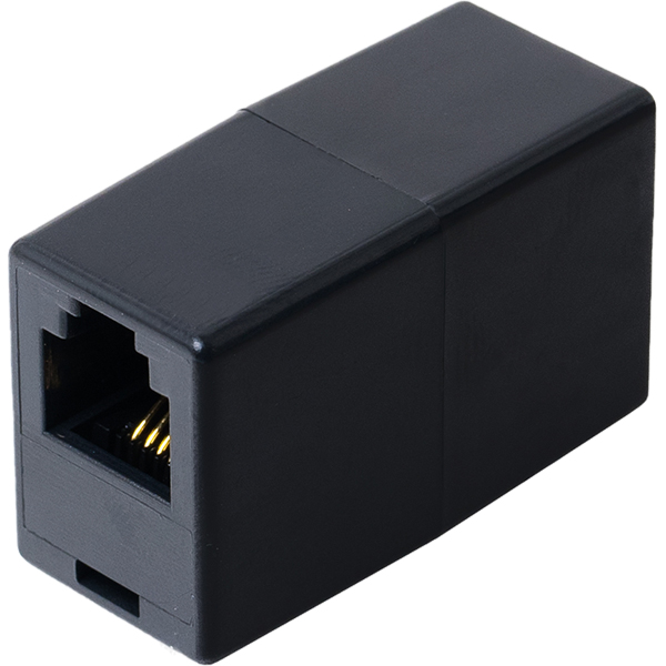 6極4芯 電話機コード中継アダプタ ブラック