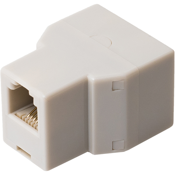 6極4芯 電話機コード分配アダプタ ケーブル接続タイプ ホワイト
