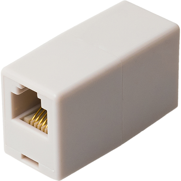 6極6芯 電話機コード中継アダプタ ホワイト