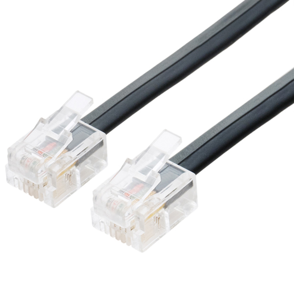 6極4芯 電話機コード 1m ブラック