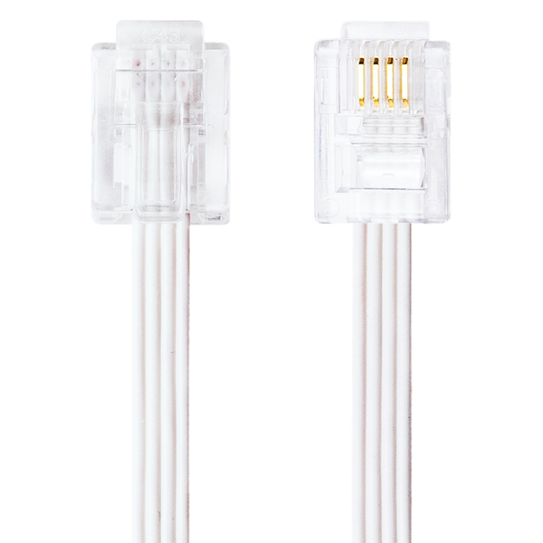 6極4芯 電話機コード 5m ホワイト フラット