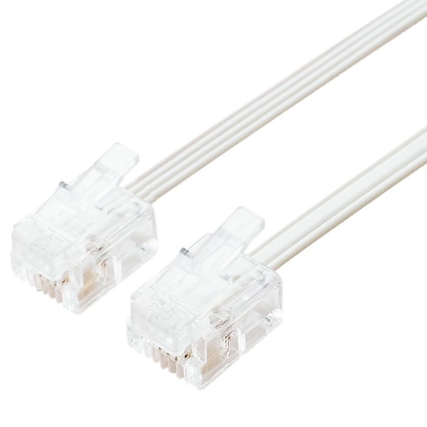 6極4芯 電話機コード 20m ホワイト フラット