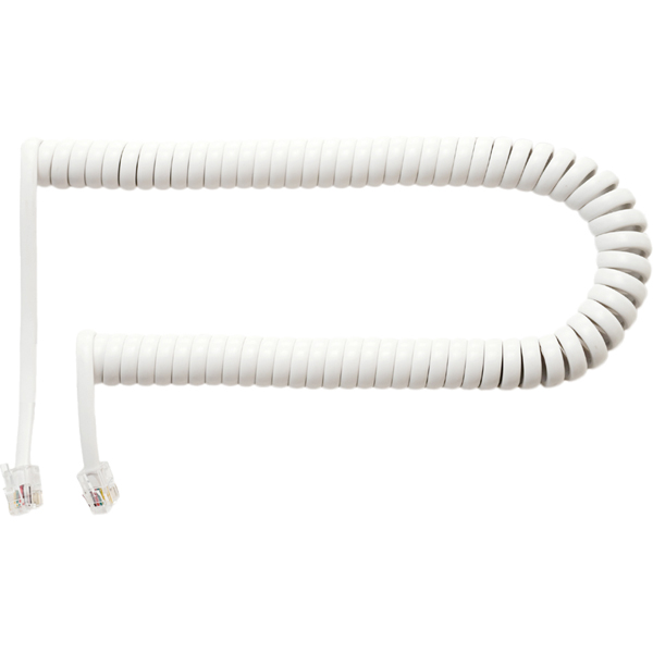 4極4芯 受話器用カールコード 0.3m クロス結線 片側ロングタイプ ホワイト