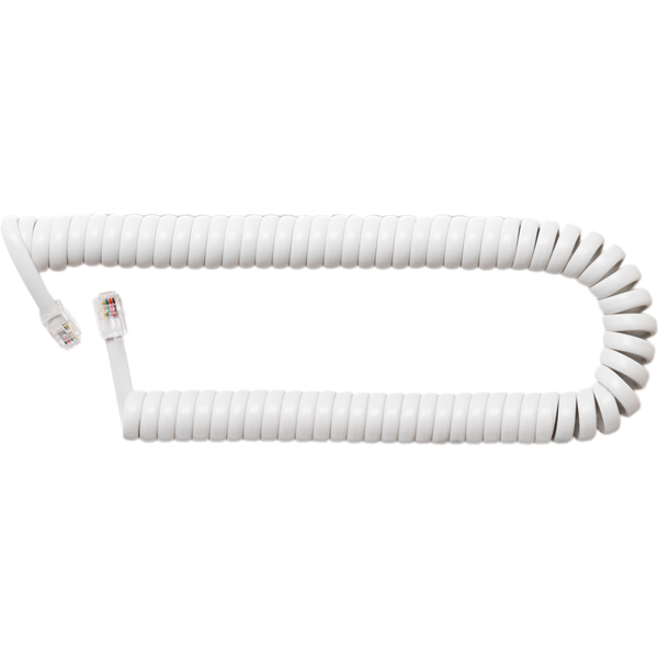 4極4芯 受話器用カールコード 0.3m ストレート結線 ホワイト