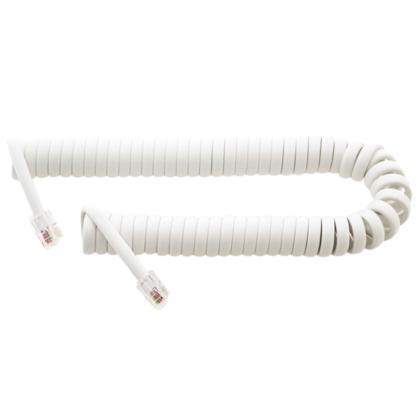 4極4芯 受話器用カールコード 0.3m クロス結線 ホワイト