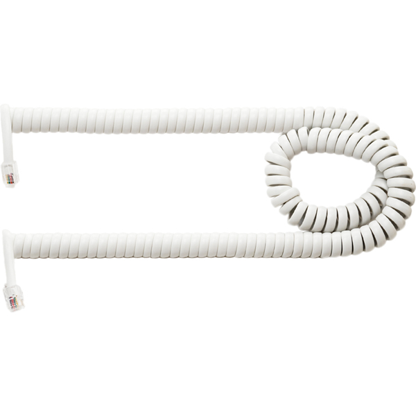 4極4芯 受話器用カールコード 0.6m クロス結線 ホワイト