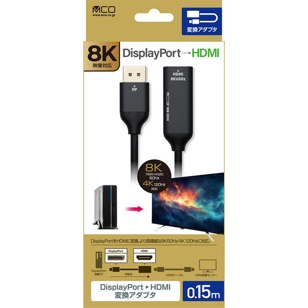 DisplayPort - HDMI 変換アダプタ 8K60Hz/4K120Hz