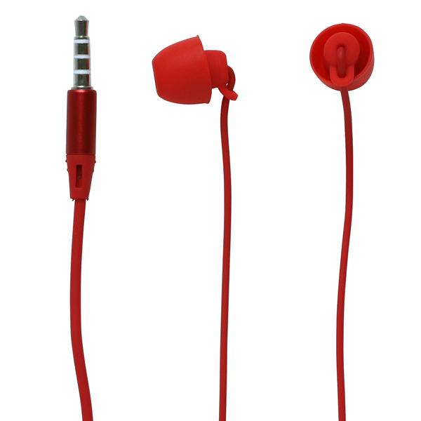 ハンズフリー通話対応 シリコン製寝転びイヤホン 赤