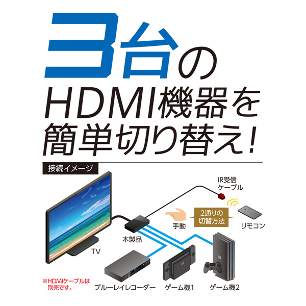 HDMI切替器 フルHD対応 リモコン付属 3入力1出力