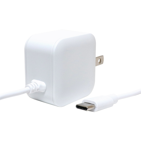薄型USB Type-C充電用ACアダプタ ケーブル一体型 2.4A出力対応 1m ホワイト