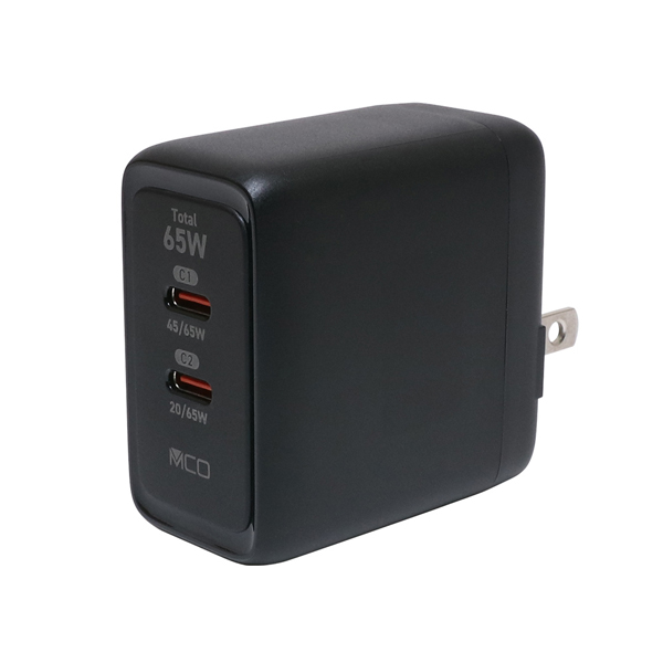 USB PD対応 65W USB-ACアダプタ 2ポート ブラック