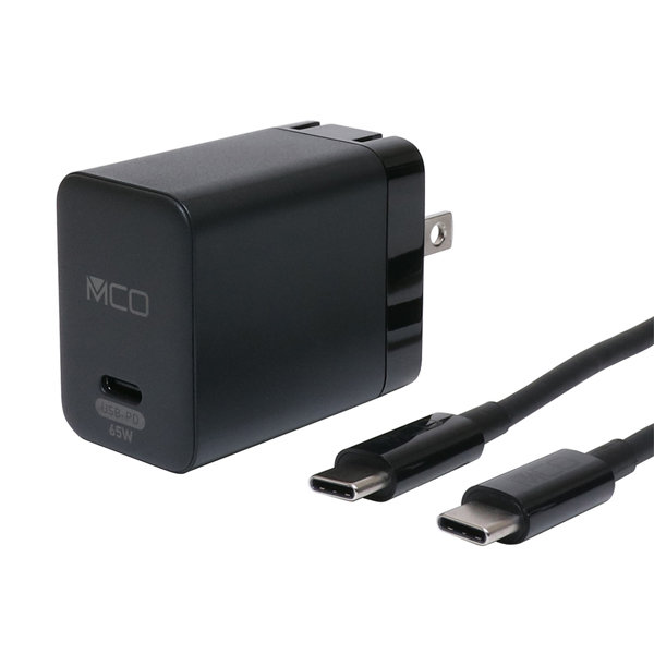 GaN採用 USB PD対応 ACアダプタ 65W Type-Cケーブル付属（発熱感知センサー内蔵） ブラック