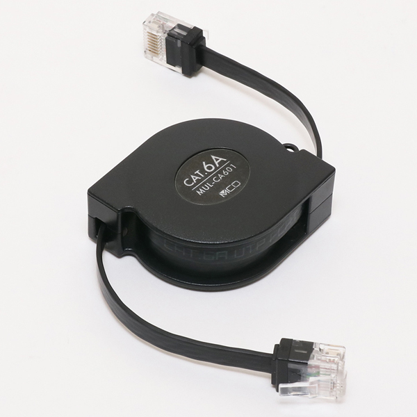 カテゴリー6Aコードリール巻取りLANケーブル 1m ブラック