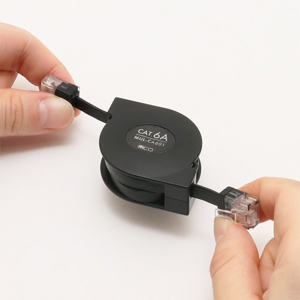 カテゴリー6Aコードリール巻取りLANケーブル 3m ブラック