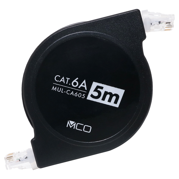 カテゴリー6Aコードリール巻取りLANケーブル 5m ブラック