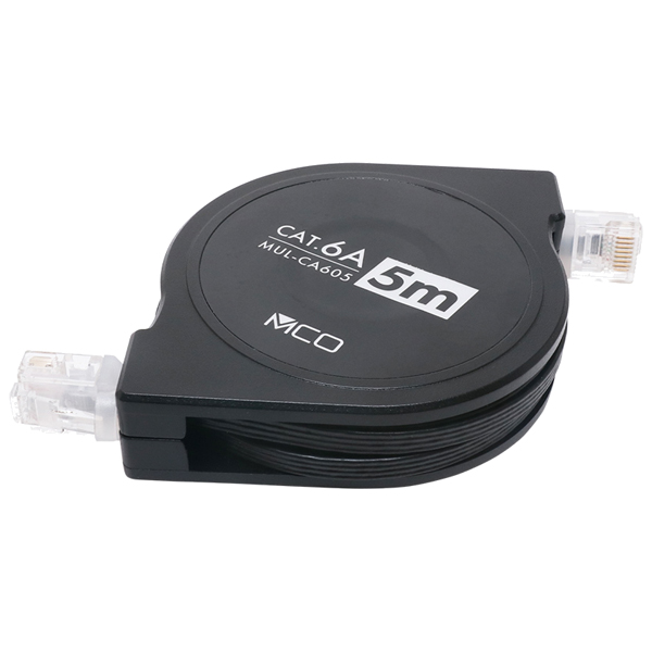 カテゴリー6Aコードリール巻取りLANケーブル 5m ブラック