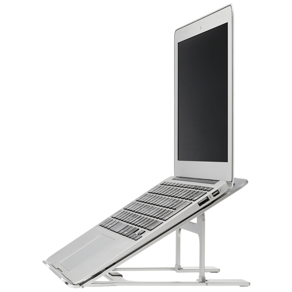 ノートパソコン用折りたたみアルミスタンド シルバー