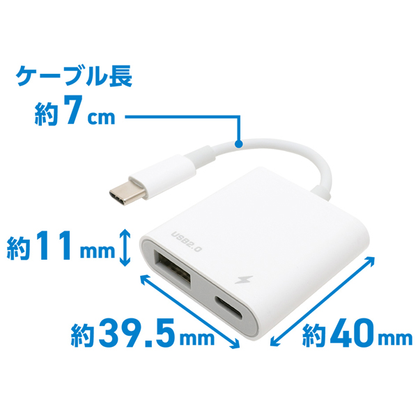 充電ポート搭載 Type-Cホストアダプタ USB2.0