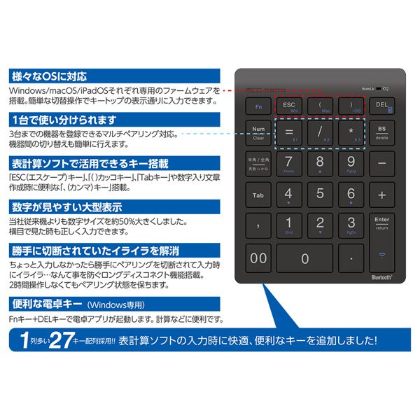 Bluetooth5.0対応 ワイヤレステンキー ホワイト