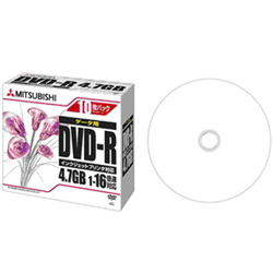 DVD-R 4.7GB PCデータ用 1-16倍速 1枚5mmケース（透明）10P IJ対応（ホワイト）