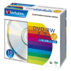 DVD-RW 4.7GB PCデータ用 2倍速対応 10枚スリムケース入り シルバーディスク