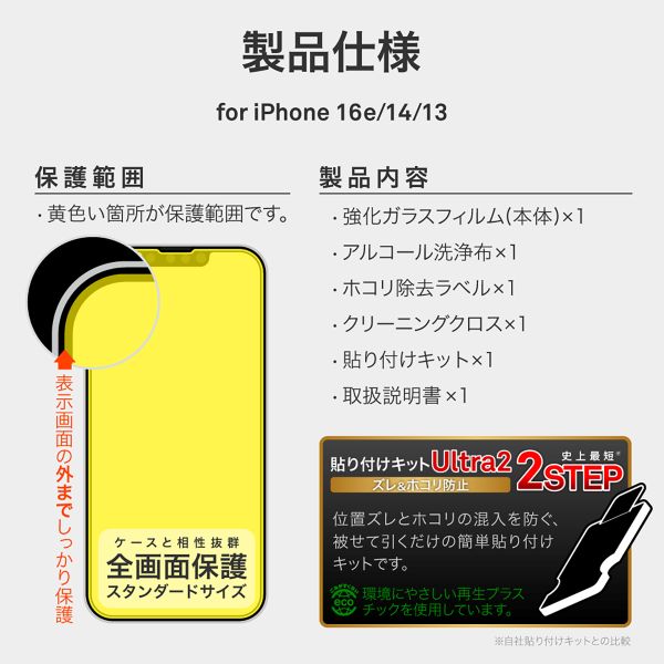 iPhone 16e/iPhone 14/iPhone 13 ガラスフィルム「GLASS PREMIUM FILM」 超透明