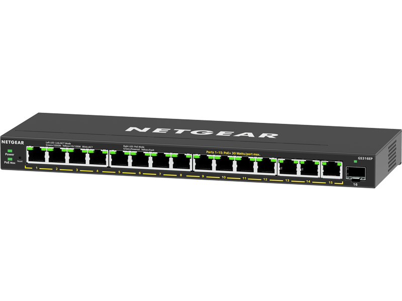 SOHO/家庭向けPoE+対応 (180W) ギガビット15ポート SFP 1スロット アンマネージプラススイッチ