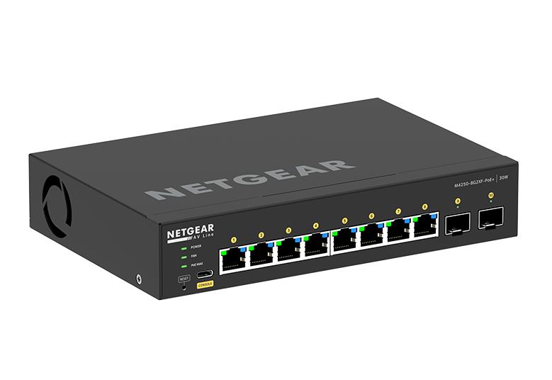 ProAV向けPoE+対応(220W) 1Gポート×8 SFP+スロット×2 フルマネージスイッチ