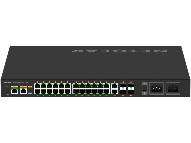 ProAV向けUltra90 PoE++対応(1440W) 1Gポート×26 SFPスロット×4 フルマネージスイッチ