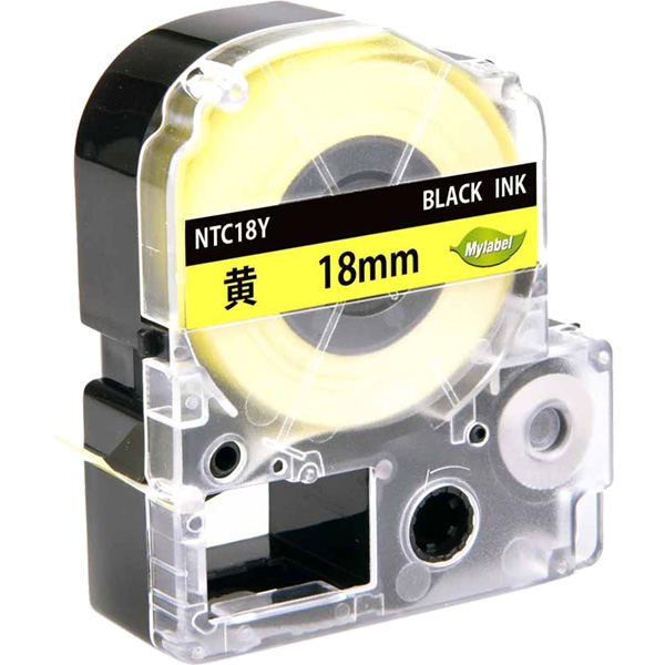 テプラ互換ラベルカートリッジ　18mm 黒文字黄テープ