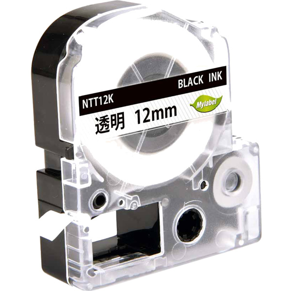 テプラ互換ラベルカートリッジ　12mm 黒文字透明テープ