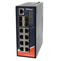 産業用12ポート管理型ギガPoEイーサネットスイッチ スリムタイプ 10/100/1000Base-T(X) P.S.E.×8、100/1000Base-X. SFPx4 IP30準拠