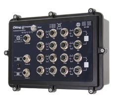 鉄道向け16ポート管理型PoEイーサネットスイッチ IP54準拠 防水 ウォールマウント取付可能