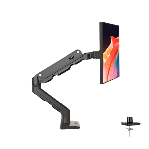ガススプリング式モニターアーム/27-49インチサイズモニター対応/シングル画面/ブラック