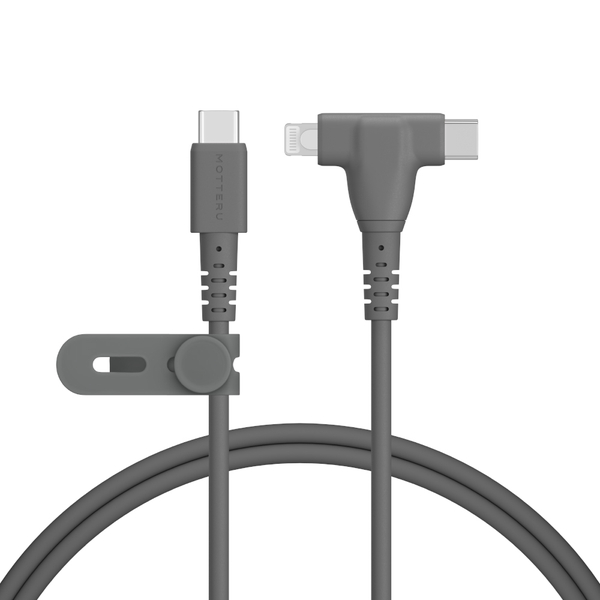 MOTTERU 2in1 USB-C to Lightning & USB-C シリコンケーブル（MOT-2IN1G） 1m スモーキーブラック