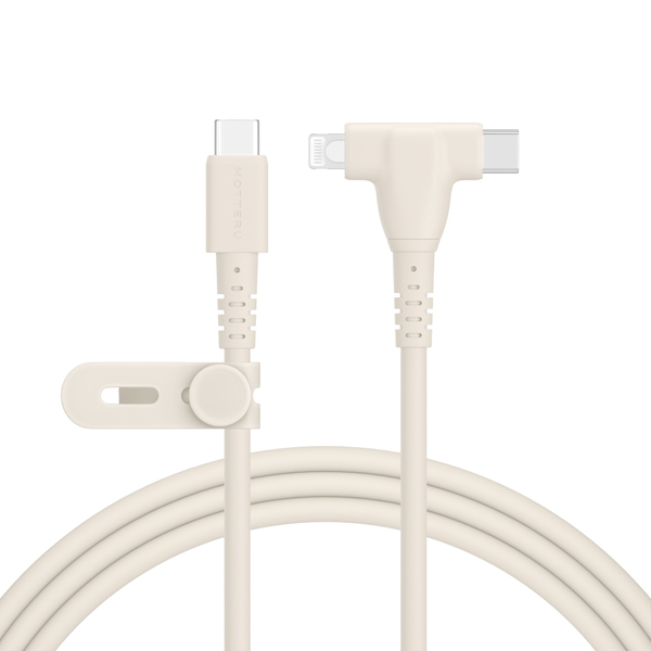 MOTTERU 2in1 USB-C to Lightning & USB-C シリコンケーブル（MOT-2IN1G） 2m アーモンドミルク