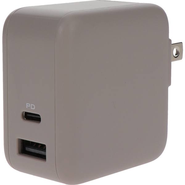 MOTTERU Power Delivery 65W対応 USB Type-C×1、USB Type-A×1 合計最大63W AC充電器 かしこく充電 2年保証 ラテグレージュ 製品サイズ約30(W)×52.3(D)×53.3(H)mm