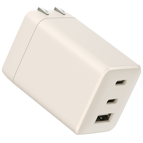 MOT AC充電器 PD67W USB-Cx2 USB-Ax1 折りたたみプラグ アーモンドミルク 製品サイズ約31.5(W)×56.5(D)×38(H)mm