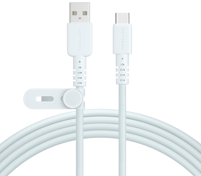 MOT 編み込みケーブル 急速充電 データ転送対応 USB-A to USB-C 2m 2年保証 グレイッシュブルーブルー