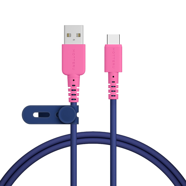 MOTTERU バイカラーケーブル USB-A to USB-C しなやか 絡まない データ転送 ケーブルバンド付属 1m 全5色 2年保証 スウィートナイト 製品サイズ約115(W)×10(D)×178(H)mm