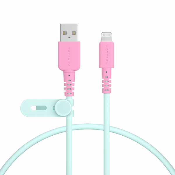 MOTTERU バイカラーケーブル USB-A to Lightning しなやかで絡まない 急速充電 データ転送 Apple MFi認証品 1m ケーブルバンド付属 2年保証 ミントフラミンゴ
