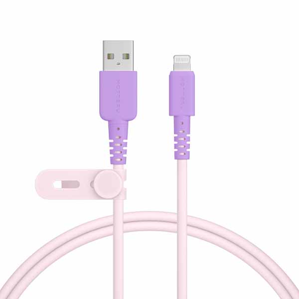 MOTTERU バイカラーケーブル USB-A to Lightning しなやかで絡まない 急速充電 データ転送 Apple MFi認証品 1m ケーブルバンド付属 2年保証 ピンクライラック