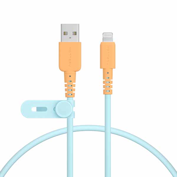 MOTTERU バイカラーケーブル USB-A to Lightning しなやかで絡まない 急速充電 データ転送 Apple MFi認証品 0.5m ケーブルバンド付属 2年保証 オレンジソーダ