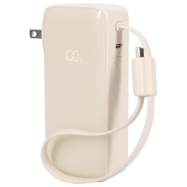 MOTTERU コンセント一体型 モバイルバッテリー 10000mAh PD30W入出力 3in1 残量表示 PSE適合製品 2年保証 アーモンドミルク 製品サイズ約52(W)×32(D)×114(H)mm