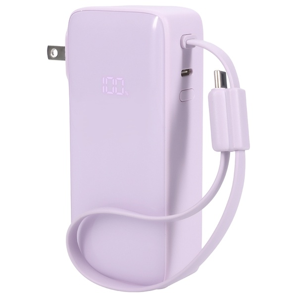 MOTTERU コンセント一体型 モバイルバッテリー 10000mAh PD30W入出力 3in1 残量表示 PSE適合製品 2年保証 ペールアイリス 製品サイズ約52(W)×32(D)×114(H)mm