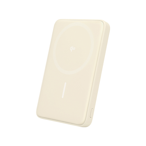 MOTTERU マグネット式 ワイヤレスモバイルバッテリー 5000mAh Qi2認証品 MagSafe対応 全2色 2年保証 アーモンドミルク 製品サイズ約80(W)×18(D)×145(H)mm