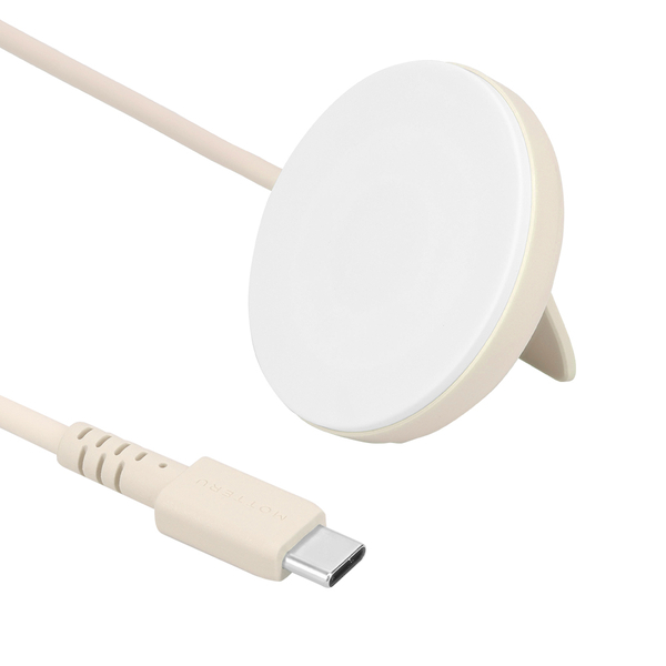MOTTERU Qi2対応 マグネット式ワイヤレス充電器 スタンド付き2年保証（MOT-QI15W02-EC） アーモンドミルク 製品サイズ約60(W)×17(D)×60(H)mm
