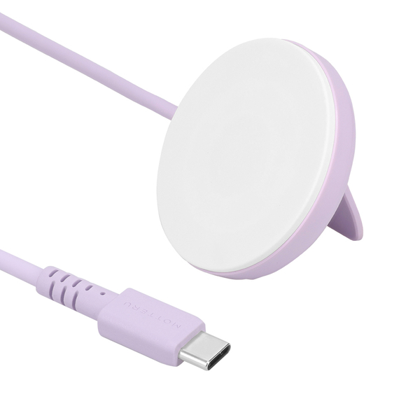 MOTTERU Qi2対応 マグネット式ワイヤレス充電器 スタンド付き2年保証（MOT-QI15W02-EC） ペールアイリス 製品サイズ約60(W)×17(D)×60(H)mm