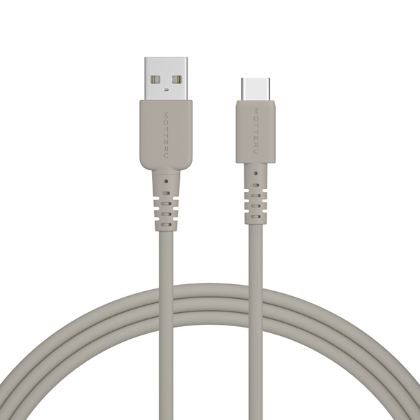 しなやかで絡まない シリコンケーブル 急速充電 データ転送対応 USB-A to USB-C 2m カラバリ全7色 2年保証（MOT-SCBACG200） ラテグレージュ