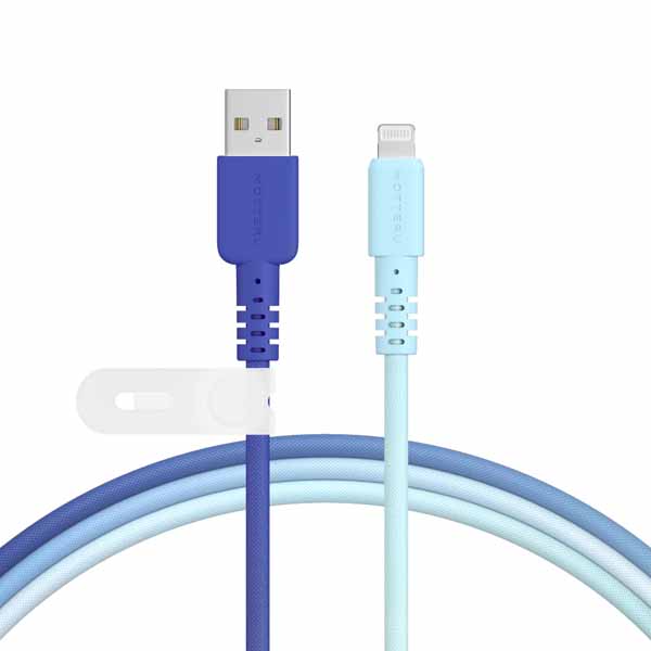 MOTTERU グラデーションケーブル USB-A to Lightning しなやかで絡まない データ転送 Apple MFi認証品 1m ケーブルバンド付属 2年保証 アクアカラー